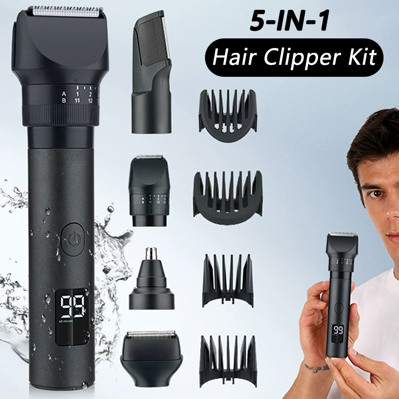 Men'S Grooming Kits - 5-In-1 Cordless Hair Clipper LED Display