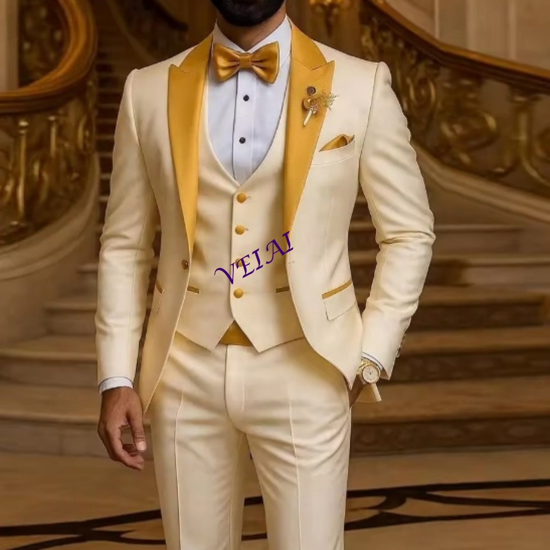 Men'S Grooming Kits - CustomizedGold Collar Ivory Men Suit Wedding