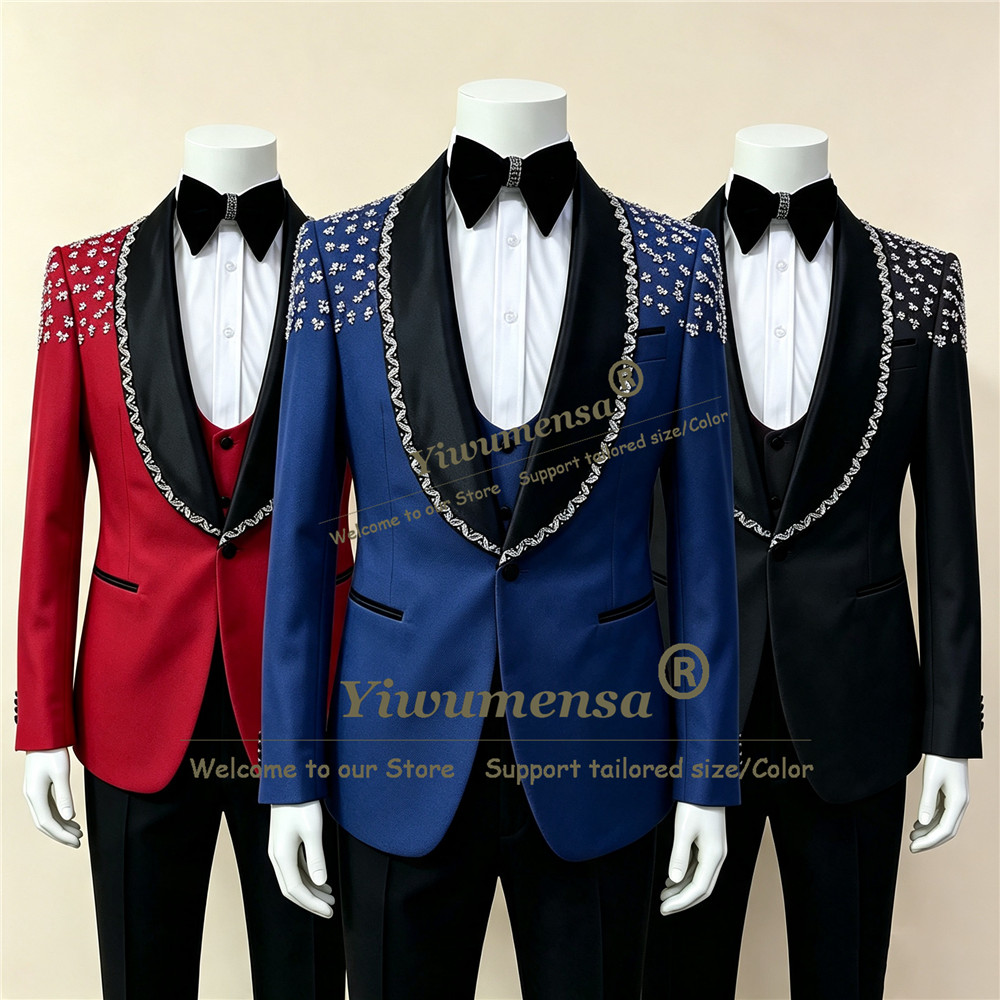 Men'S Grooming Kits - Luxury Diamond Beaded Men's Suit Slim