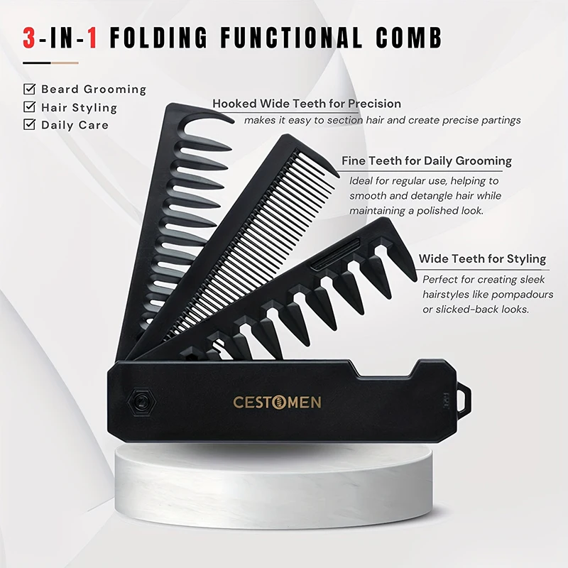 3-in-1 Folding Beard Comb for  - Mens Grooming Box ulasan dan harga