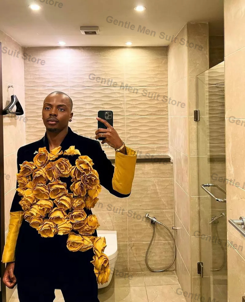 Yellow Black Men Suits Set 2 P - Men'S Groom ulasan dan harga